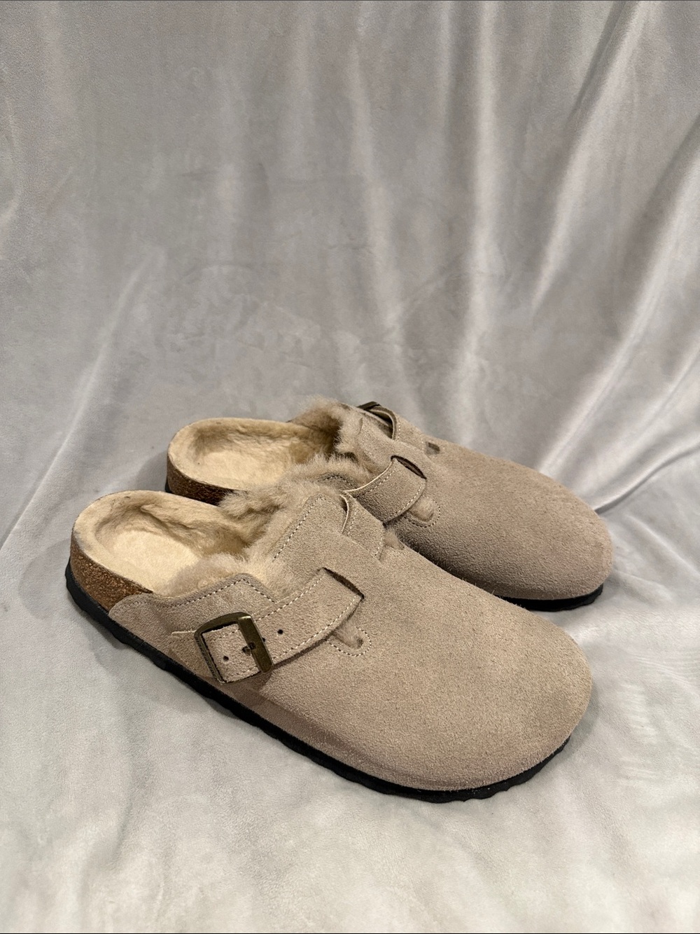 Birkenstock Boston genuine  Shearling-Lined Slip-On Clogs - Taupe